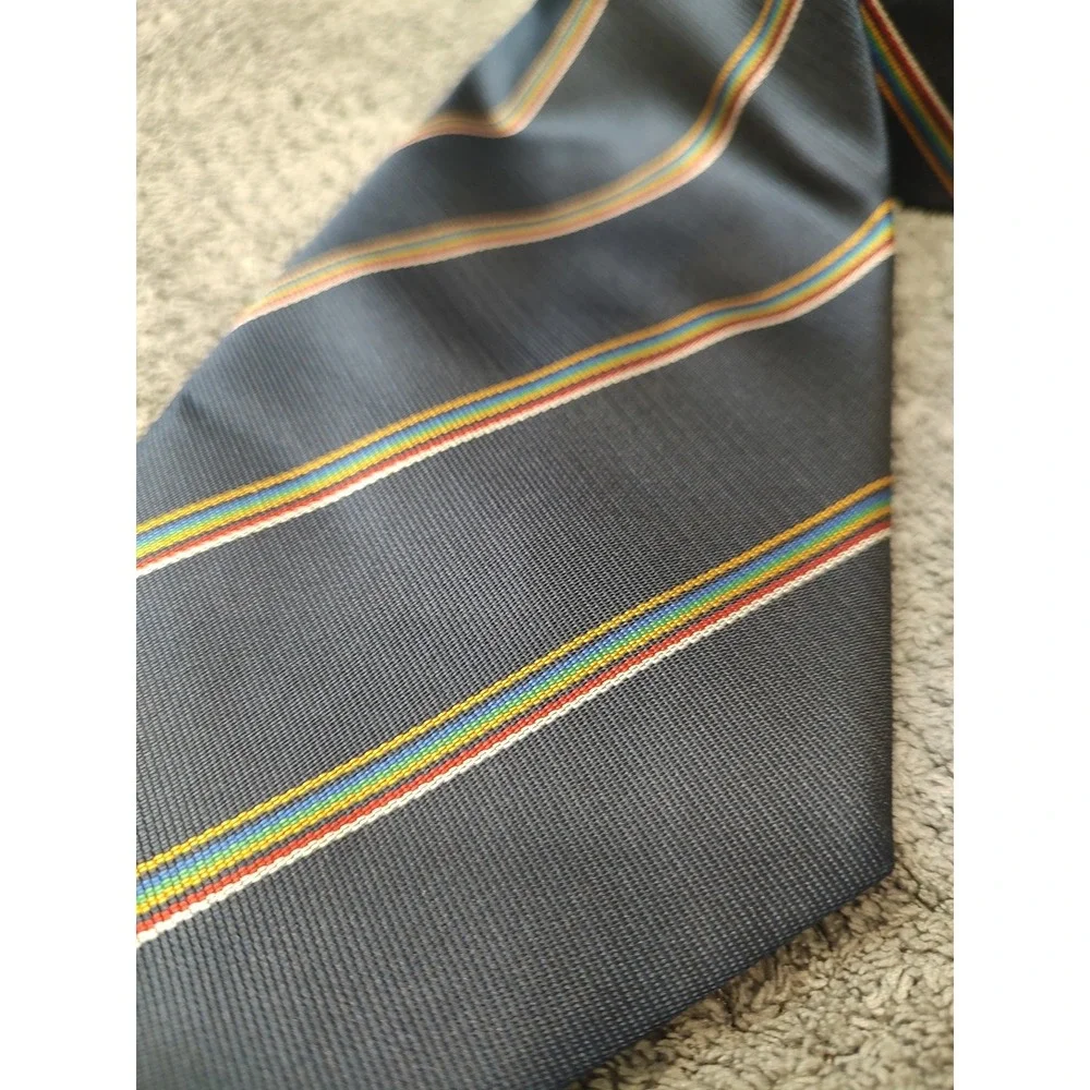 Festive Navy Blue Striped Rainbow Printed‎ Silk Tie Handmade